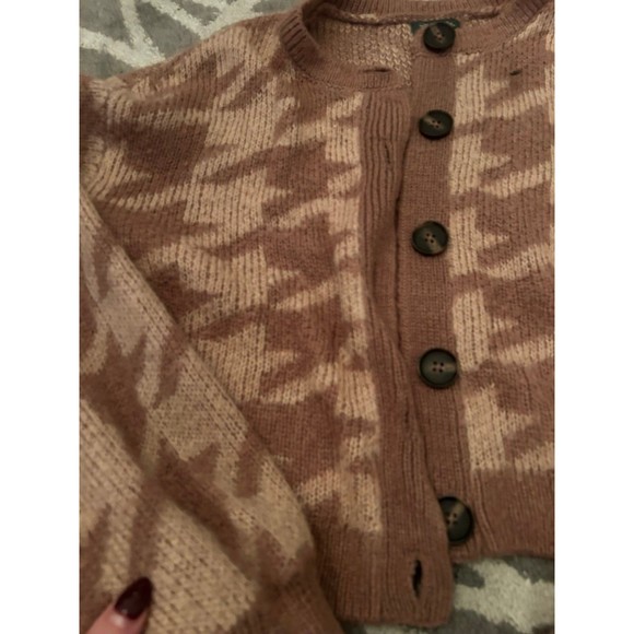 Fuzzy Pink Houndstooth Wild Fable Cropped Cardigan - Picture 3 of 4